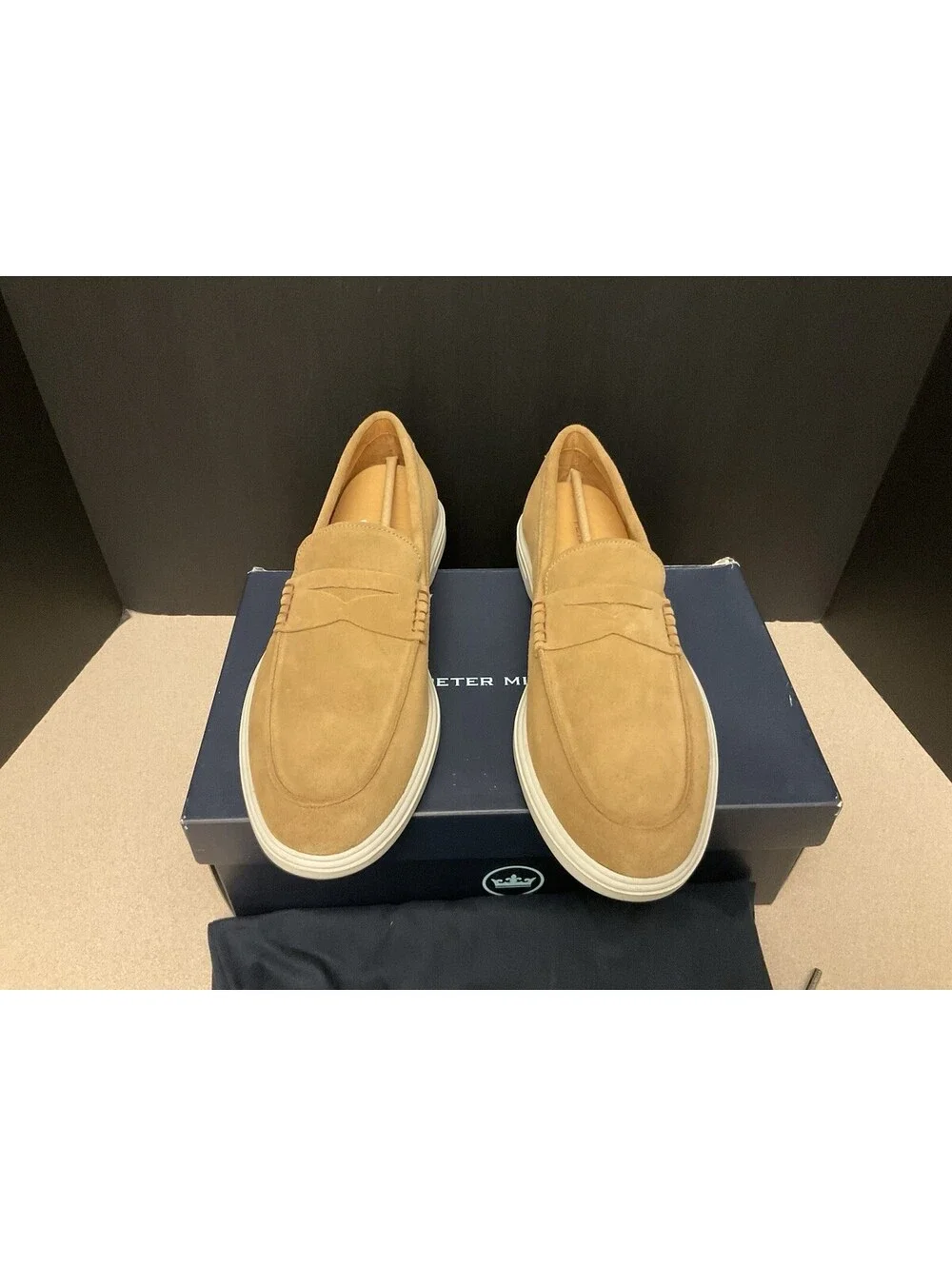 New! Mens Peter Millar Excursionist Truffle Brown/Torino Penny Loafers. SZ 10.5.